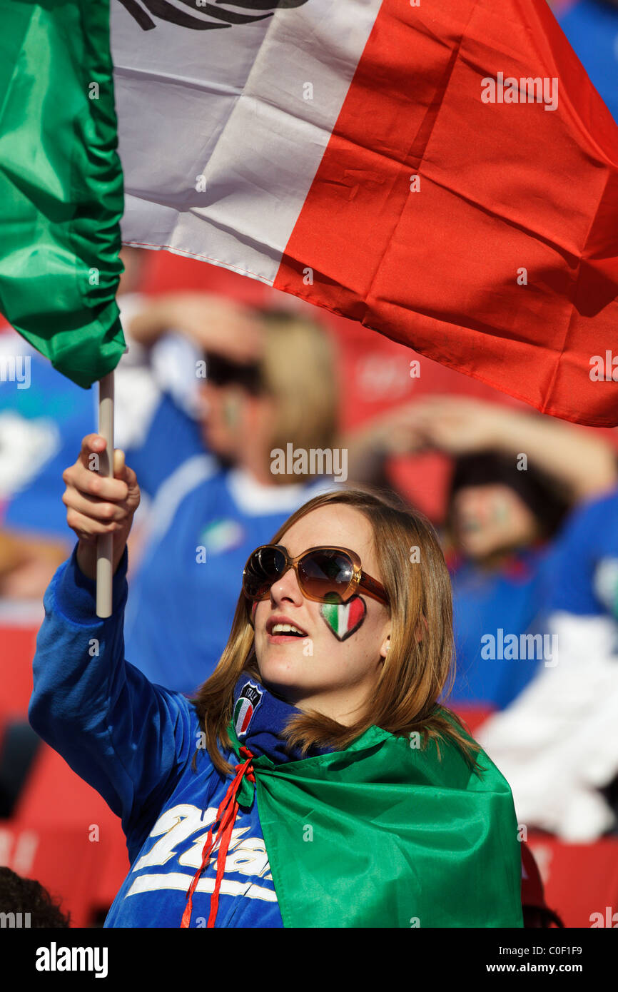 An Italy supporter blows a vuvuzela at the FIFA World Cup Group F match  between Italy and Slovakia at Ellis Park Stadium Stock Photo - Alamy
