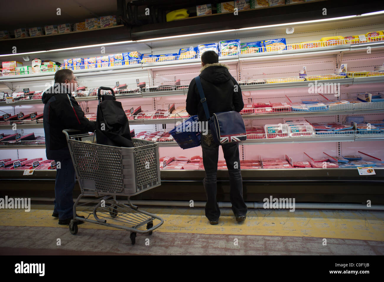 The meat department in a supermarket in New York Stock Photo