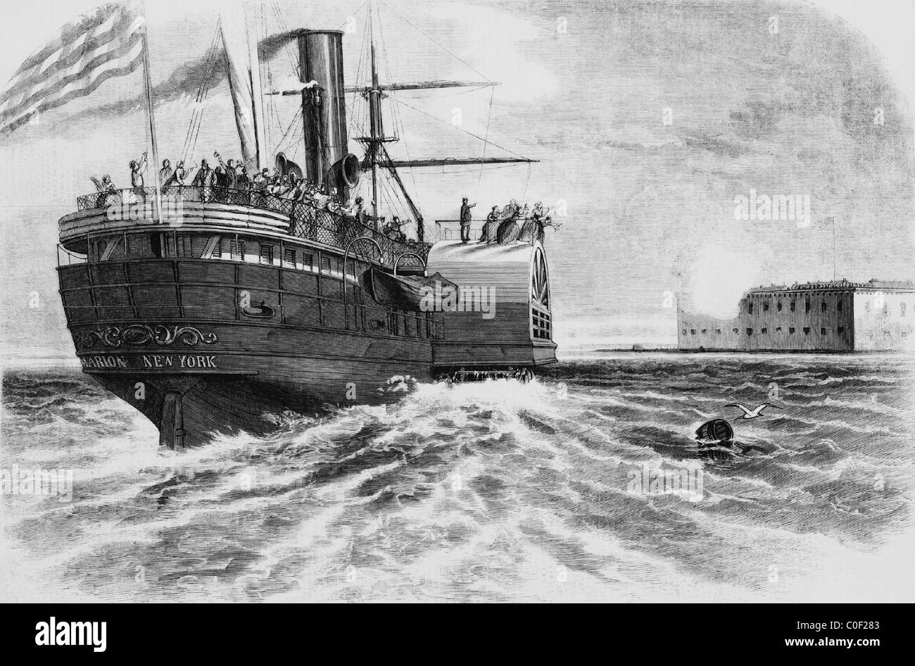 The steamship Marion, on her way to New York with the wives and children of the soldiers in Fort Sumter South Carolina Stock Photo