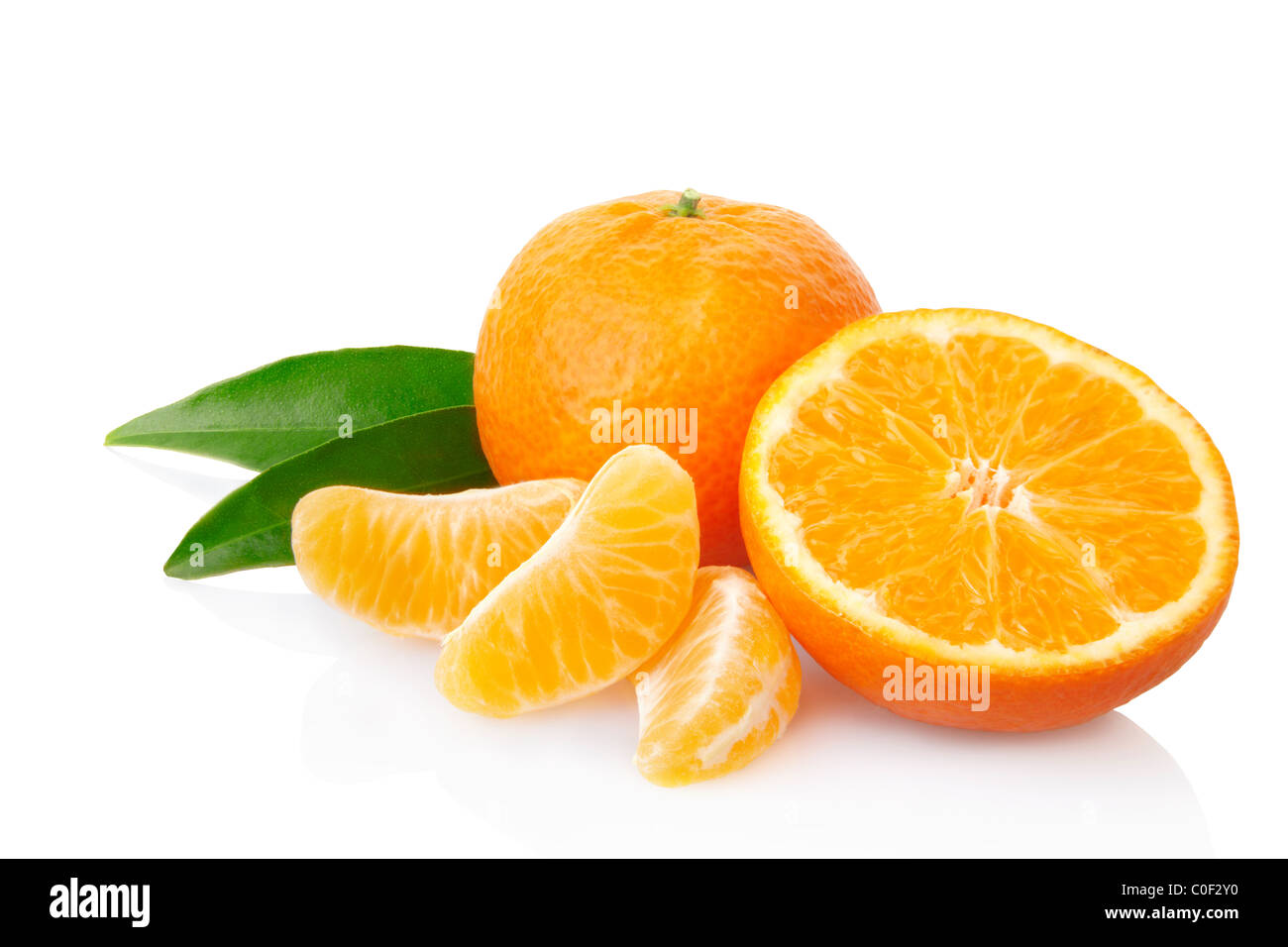 Tangerine with leaves isolated on white, clipping path included Stock Photo