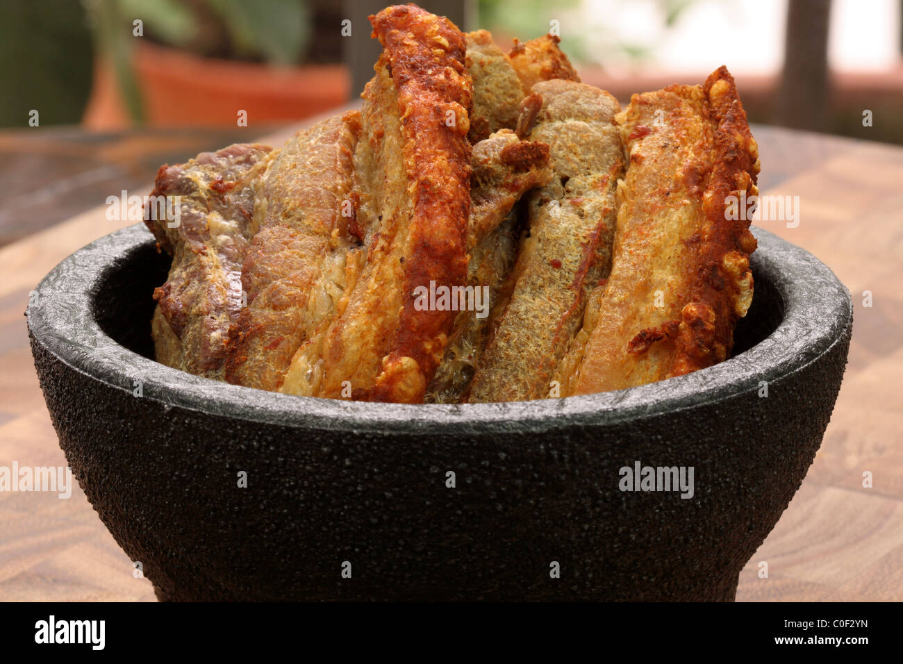 fried delicious mexican chicharron carnudo or fried mexican pork skin