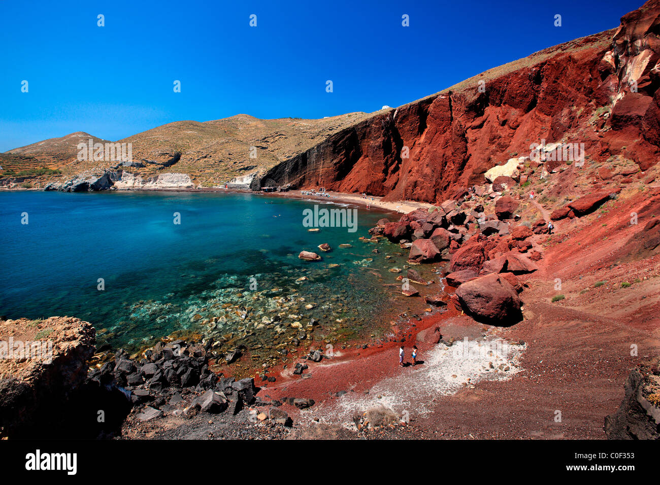 The famous 'Red' beach on the south coast of Santorini island, Greece Stock Photo