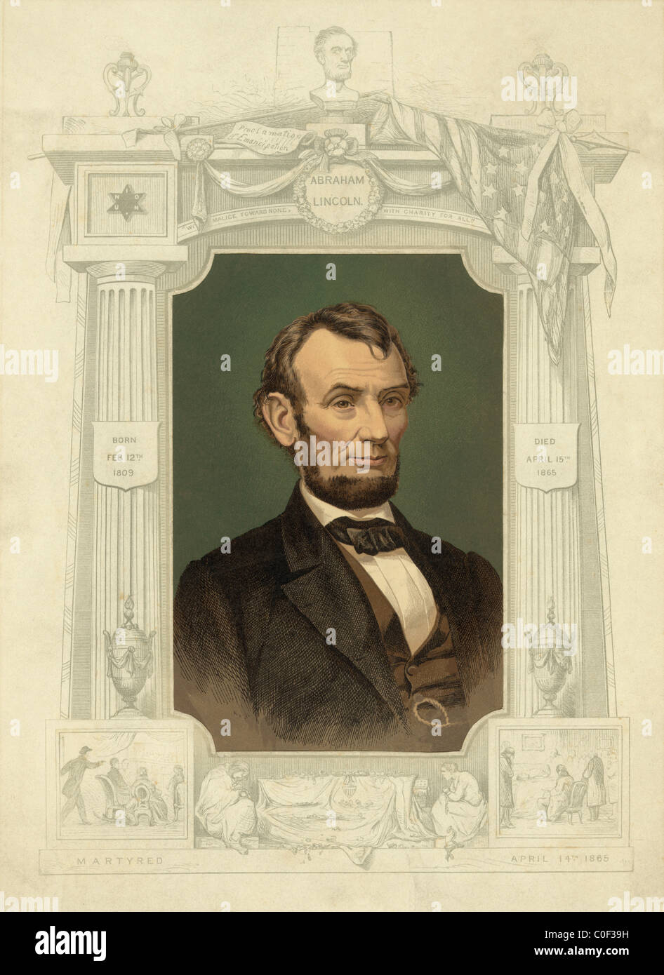 President Abraham Lincoln, born on Feb. 12th 1809, died April 15th 1865, martyred April 14th 1865 Stock Photo