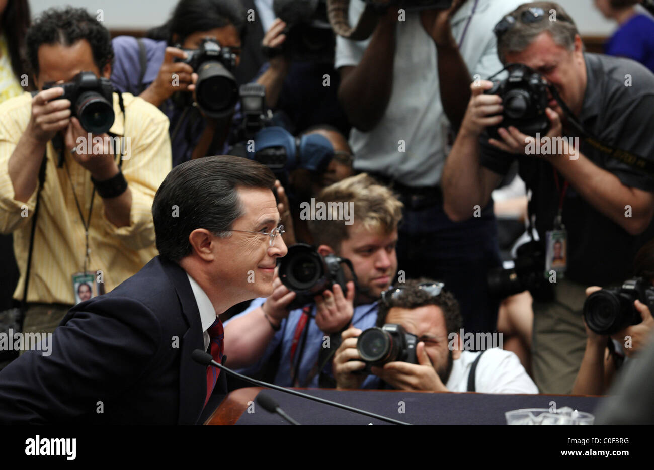 Stephen Colbert testifies before a House Judiciary subcommittee. Stock Photo