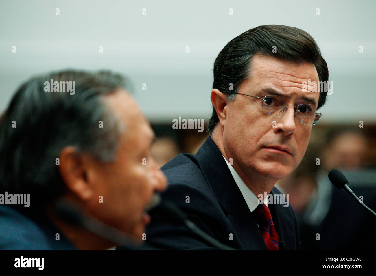 Stephen Colbert testifies before a House Judiciary subcommittee. Stock Photo