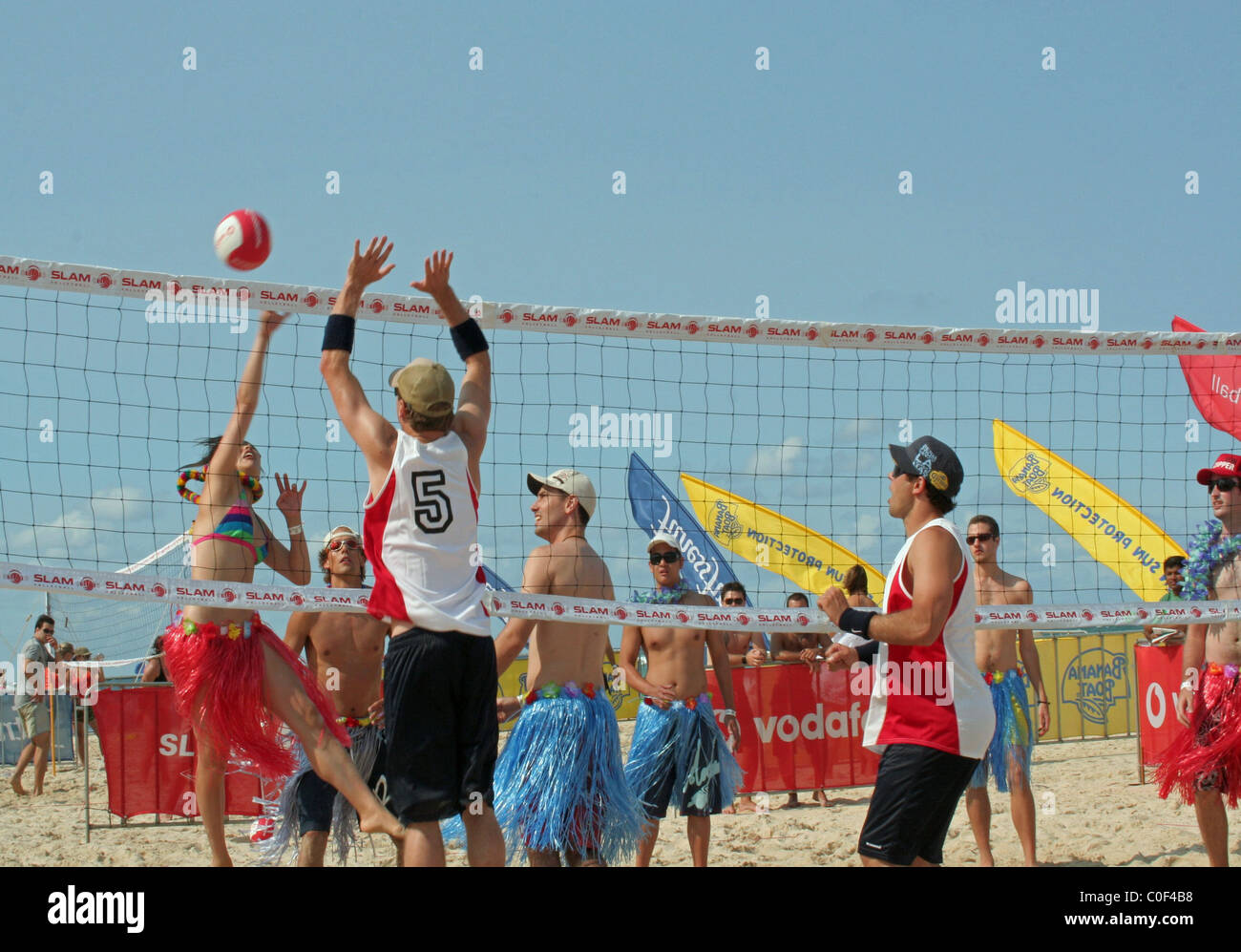 Volleyball game in progress on the beach at Surfer's Paradise, Gold