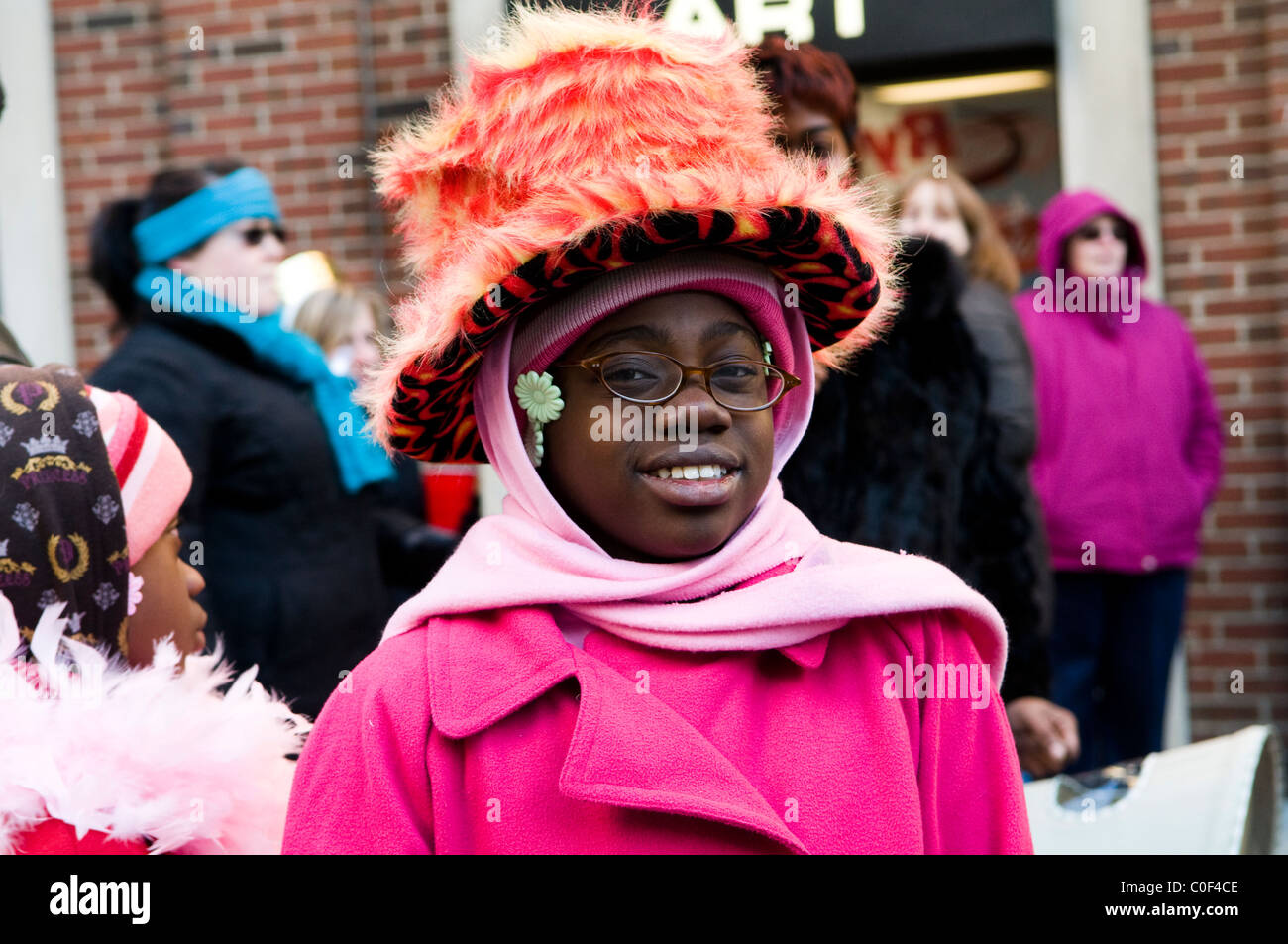 Smiling at the colorful Mummers parade in Philadelphia. Stock Photo