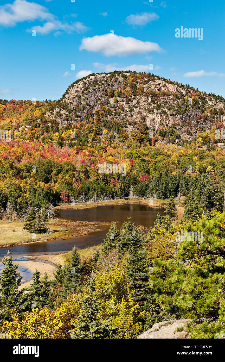 Beehive mountain and salt pond at Sand Beach, Acadia NP, Maine, ME, USA Stock Photo