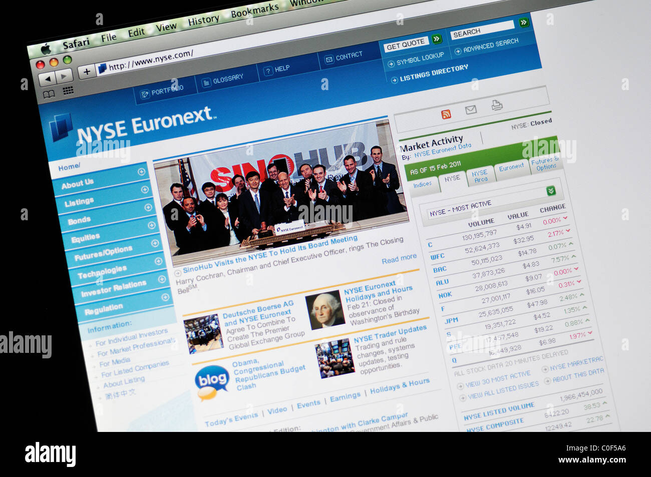 NYSE, New York Stock Exchange website Stock Photo