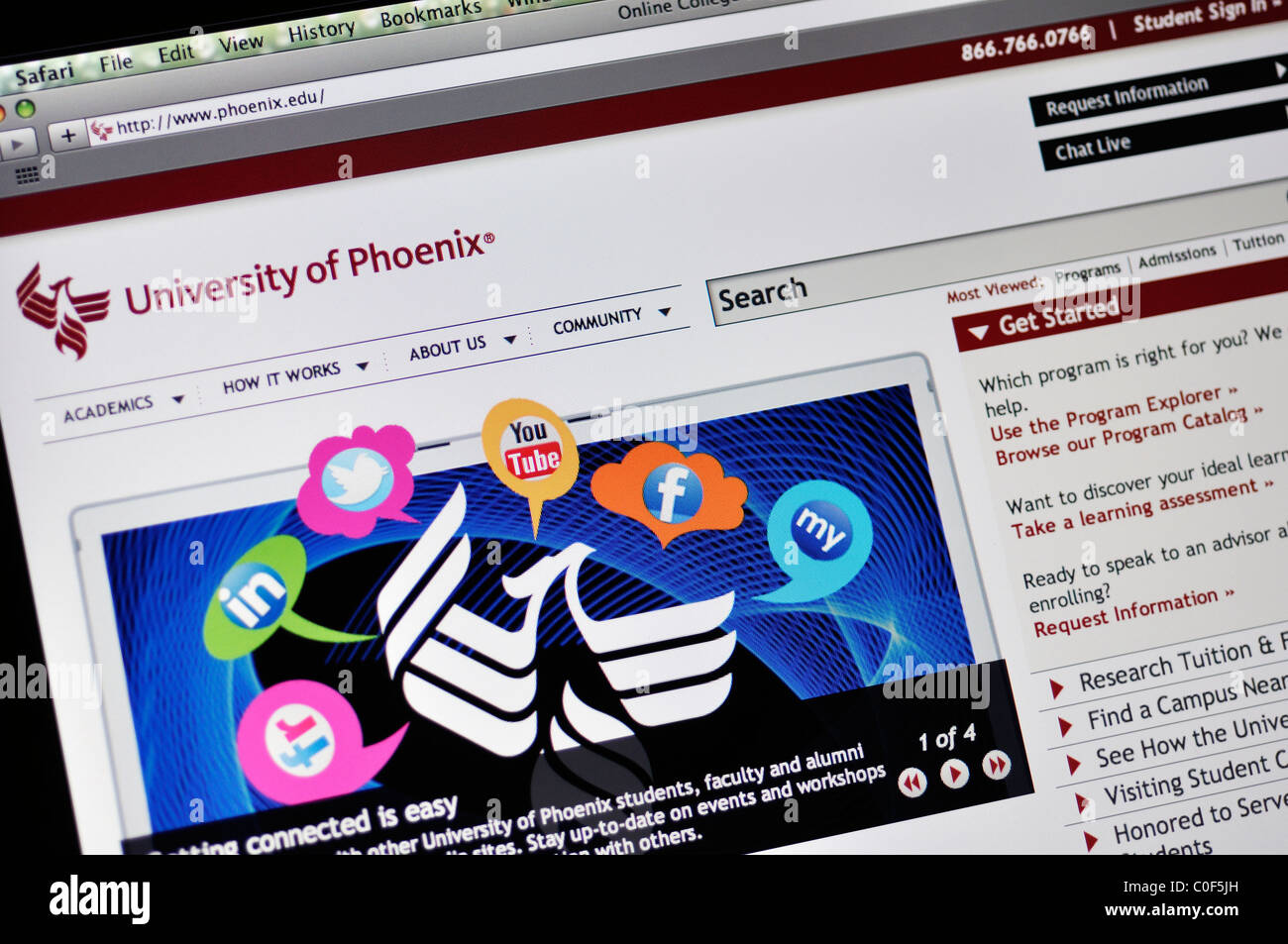 University of Phoenix website Stock Photo
