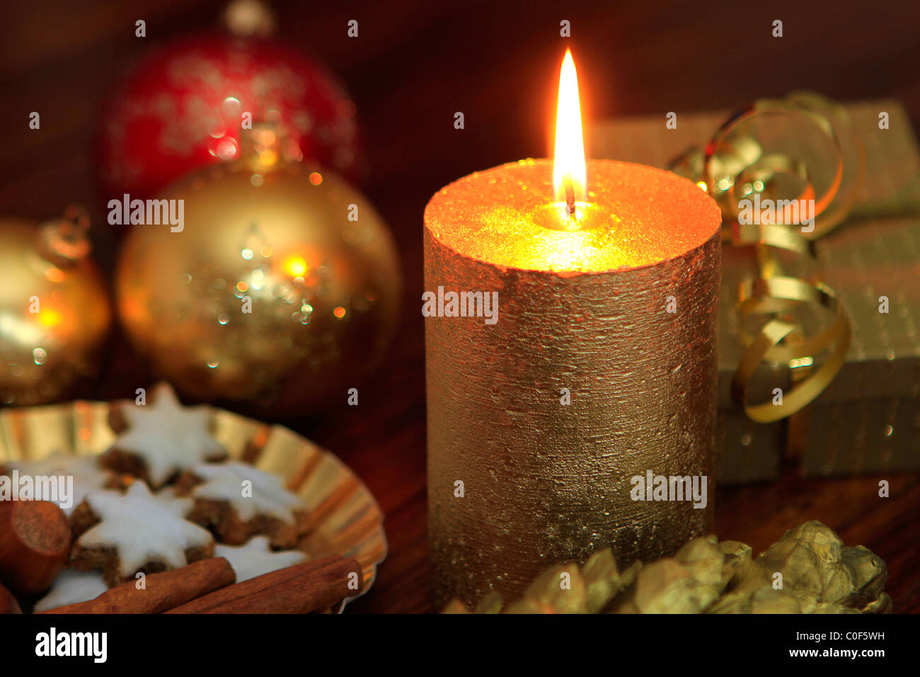 Christmas still life, candle light Stock Photo