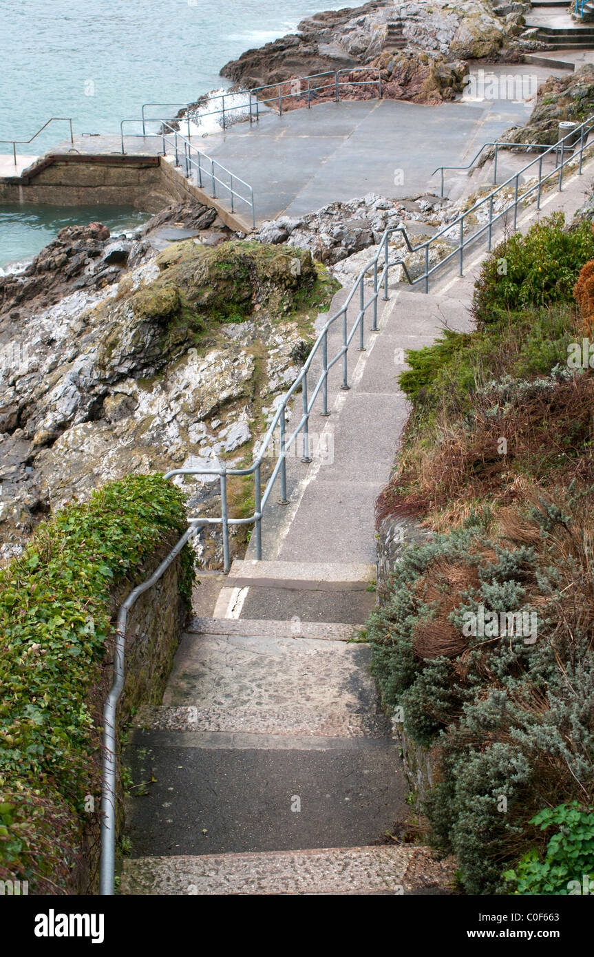 Steps Down to Coastal Waterfront Stock Photo