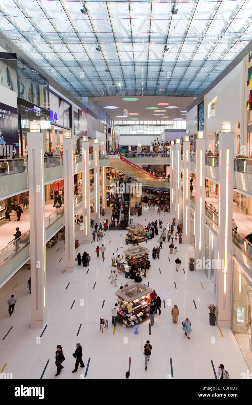 Dubai Mall next to Burj Khalifa , biggest shopping mall in the world with more than 1200 shops, Dubai, UAE Stock Photo