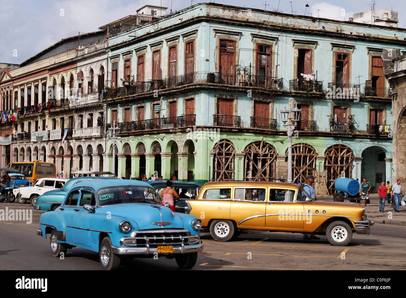 Oldtimer in Havanna Center on Paseo de Marti near Capitol, Cuba Stock Photo
