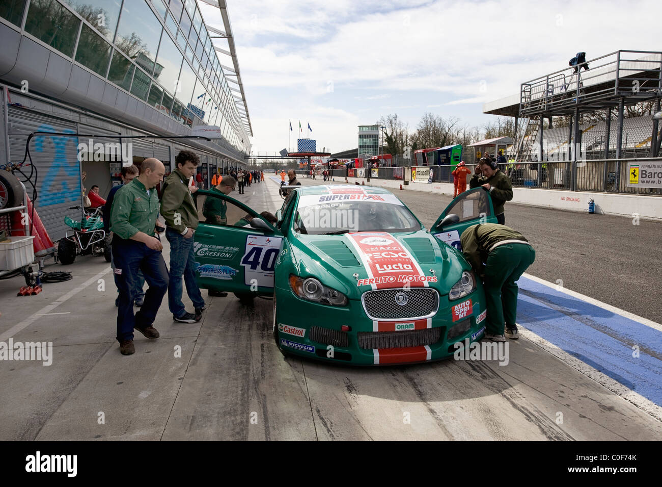 jaguar touring car making pit stop, monza, italy Stock Photo