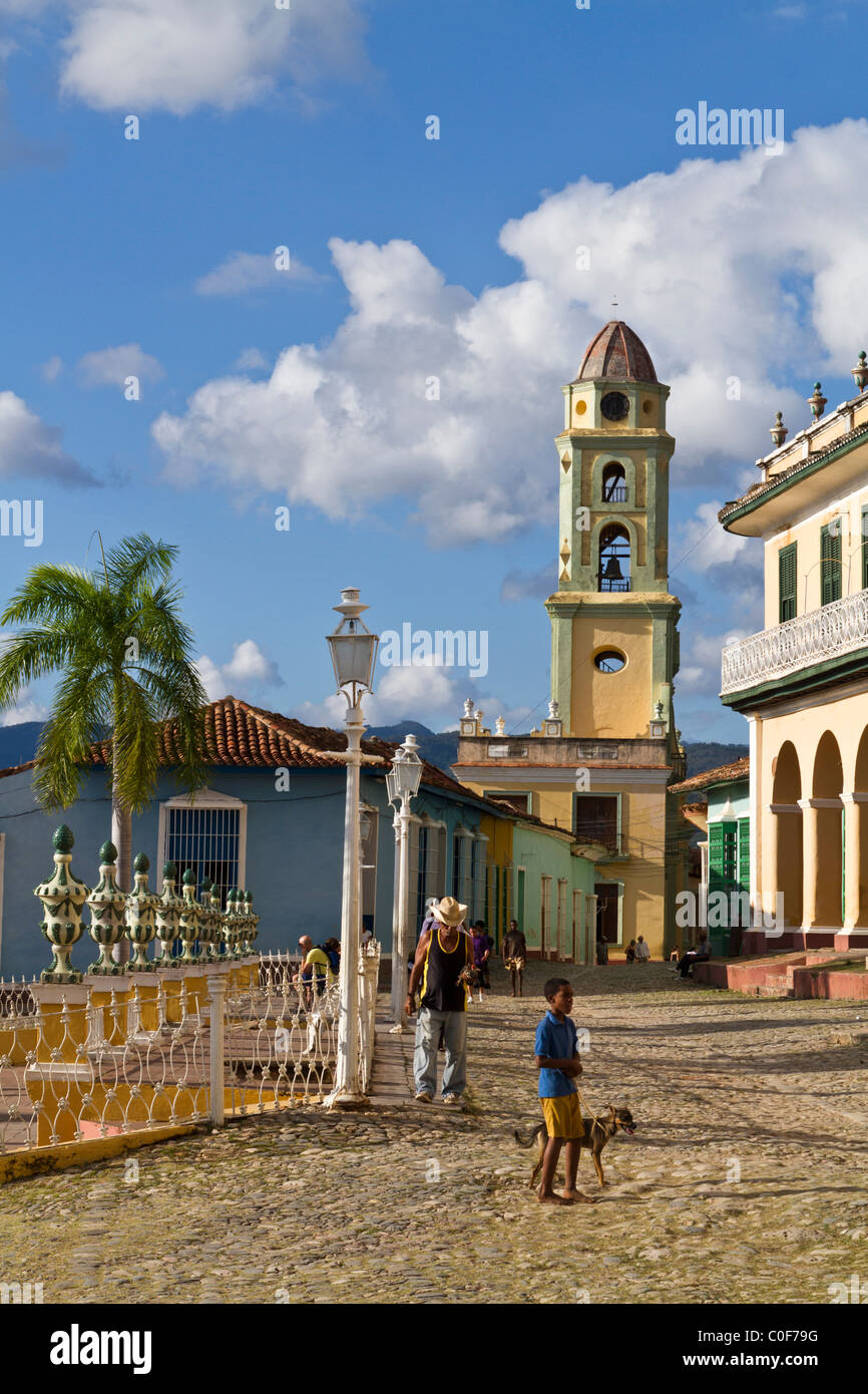 Plaza Mayor, Bell tower of Iglesia y Convento de San Francisco, Trinidad Cuba Stock Photo