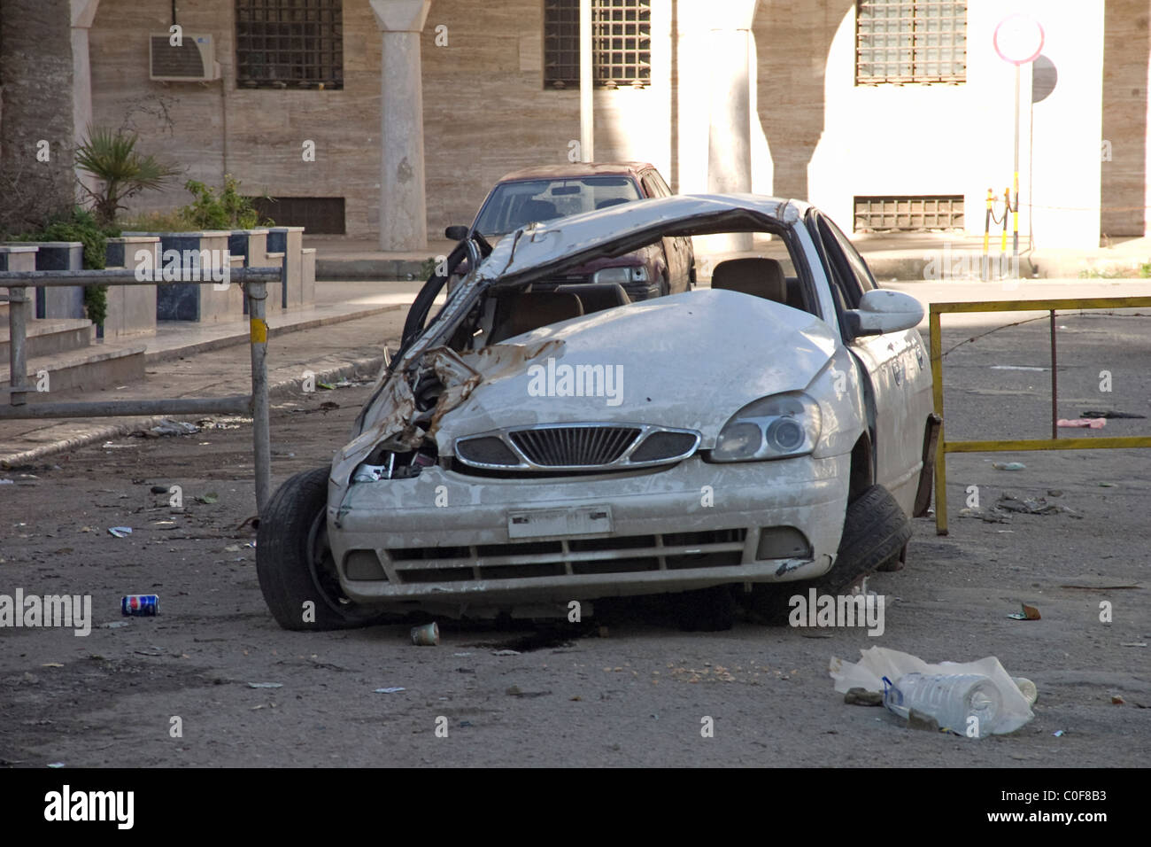 Smashed up car at Triploi, Libya Stock Photo