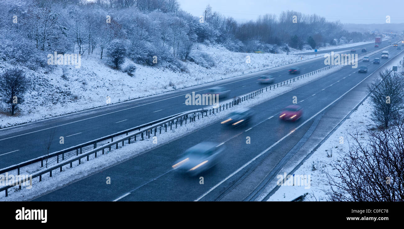 A1 winter traffic travel motorway Stock Photo