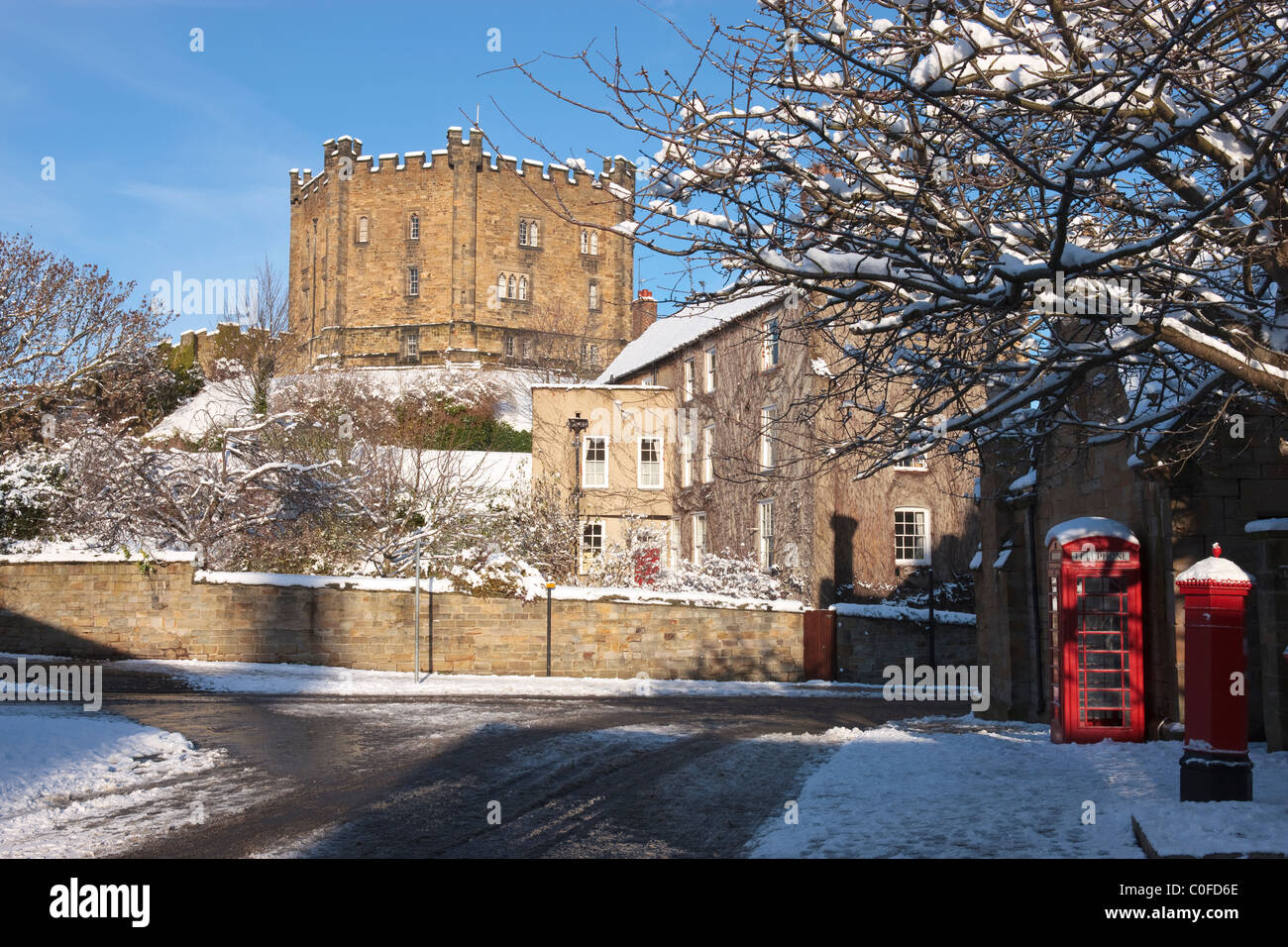 Durham Castle Keep Durham Tyne and Wear England in winter Stock Photo