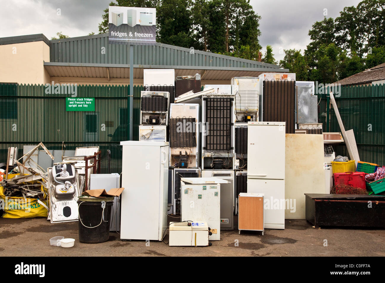 Recycling Fridges and Freezers in a recycling center Stock Photo Alamy