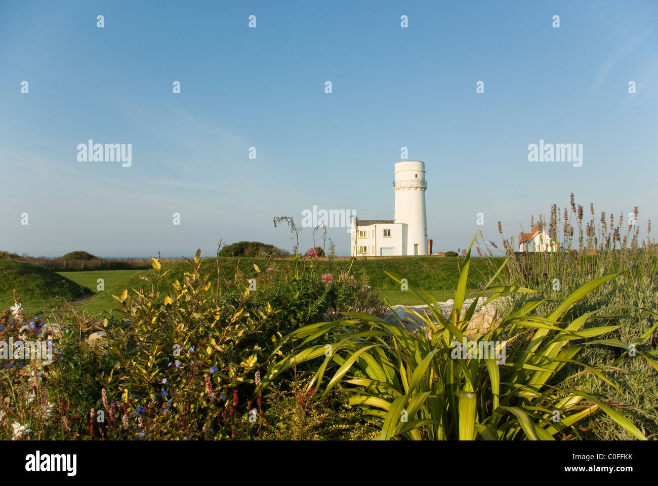 Old Hunstanton Lighthouse from Cliff Parade Stock Photo