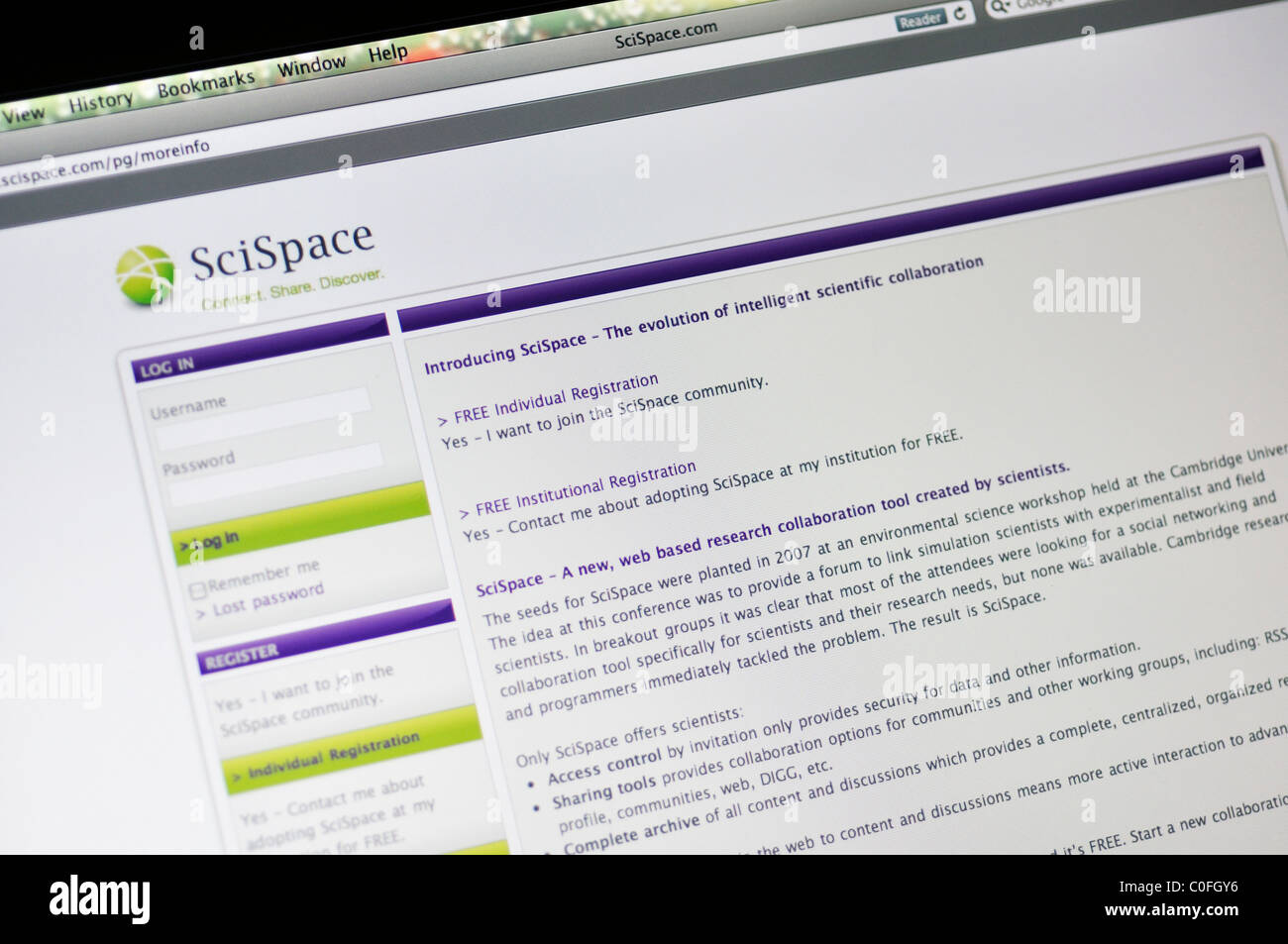 Scispace website - social network for researchers and scientists Stock Photo
