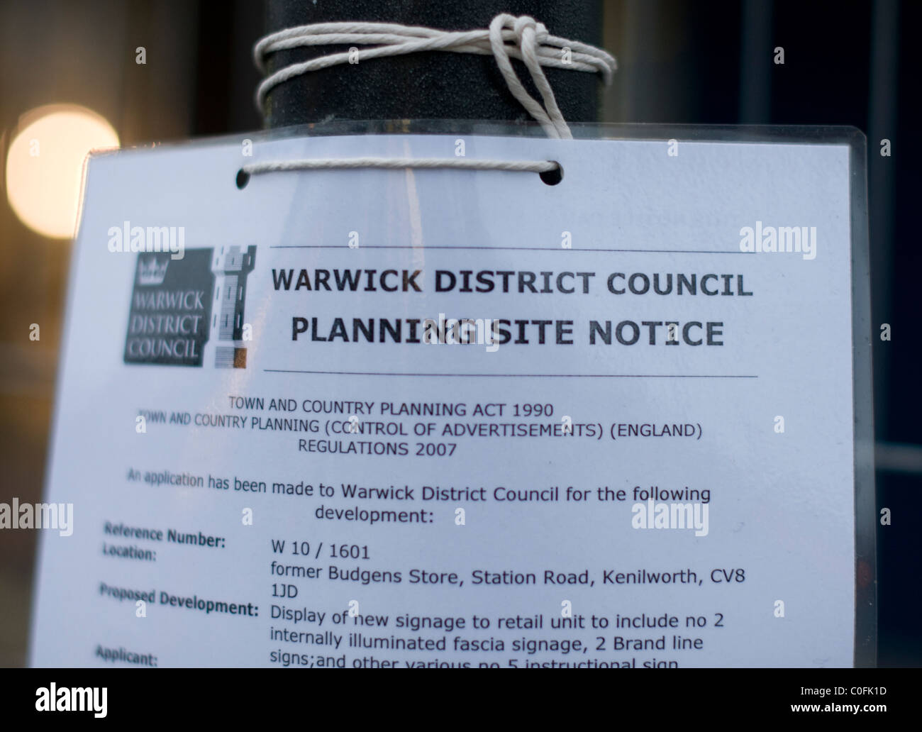 Planning site notice for a new business development by Wilkinsons Stock