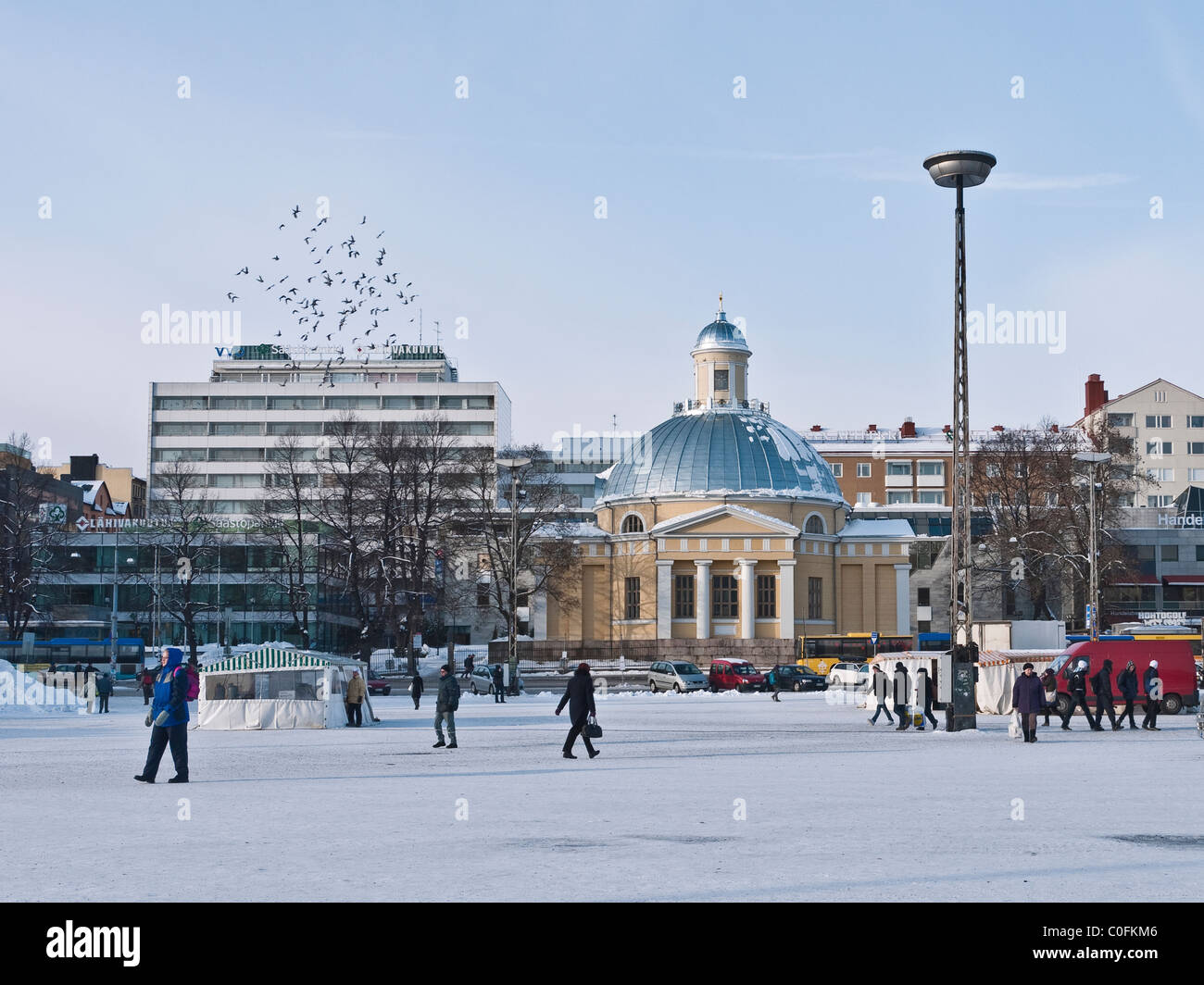 Market Square - Kauppatori - in winter snow, Turku, South-western Finland Stock Photo