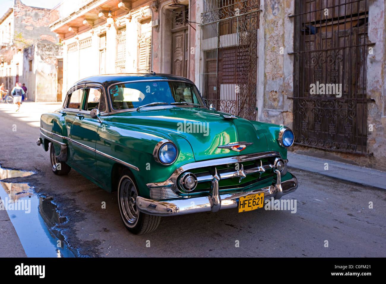 A restored American 1950s Chevrolet car in a side street in Havana  Cuba Stock Photo