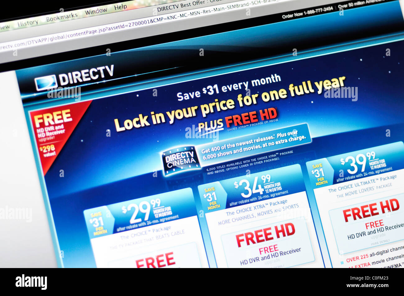 DirecTV website - American satellite TV service Stock Photo