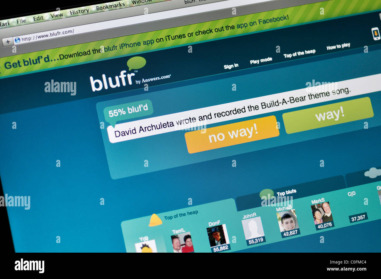 Blufr website - online trivia game Stock Photo