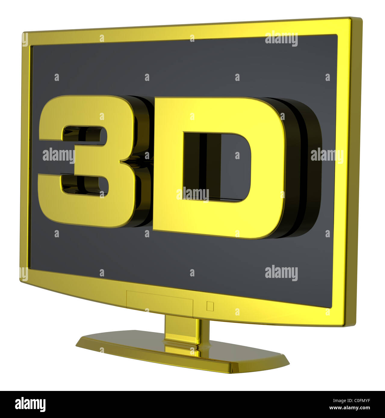 Gold 3D Lcd tv monitor on white background Stock Photo - Alamy