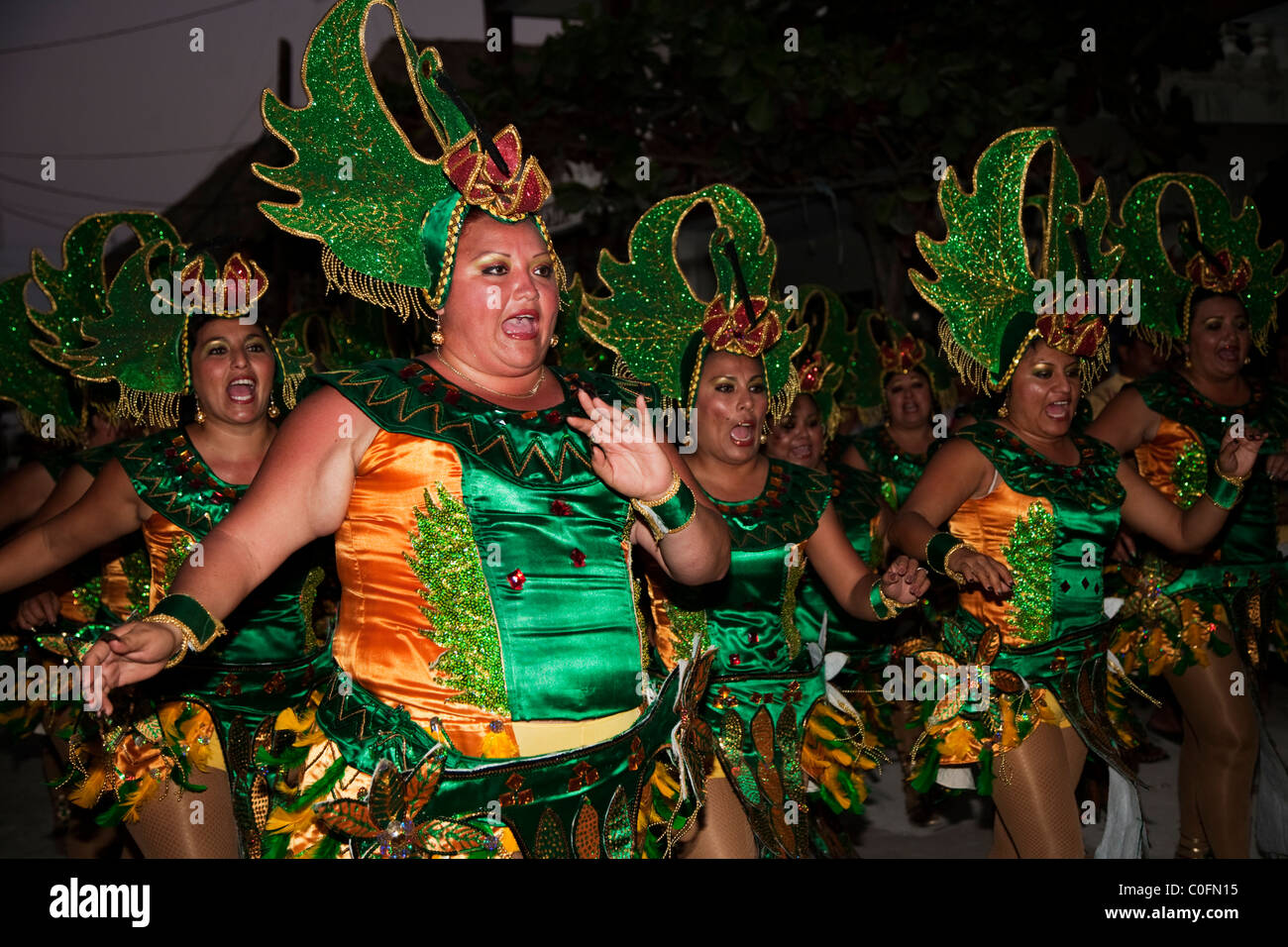 Mexicans dressed up during Holbox  carnival, Yucatan, Mexico Stock Photo