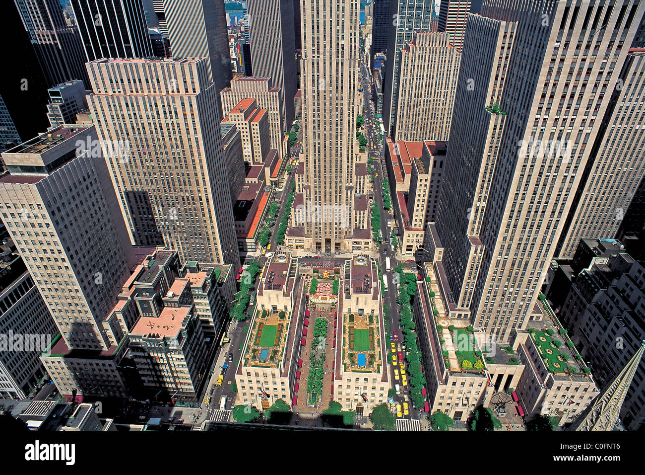 Aerial view of Rockefeller Center in the Spring in New York City, NY