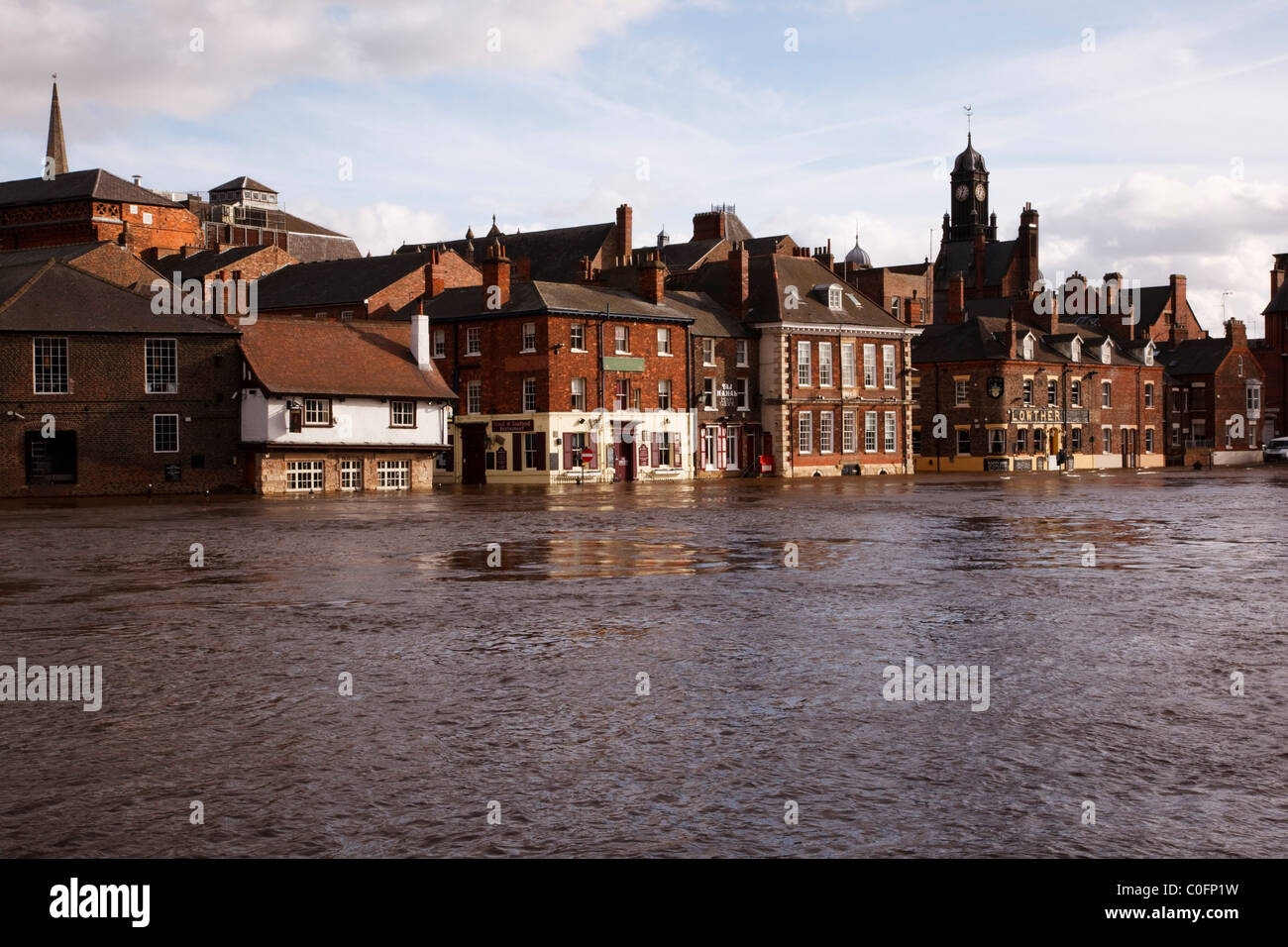 Riverside properties during flooding of the River Ouse at York