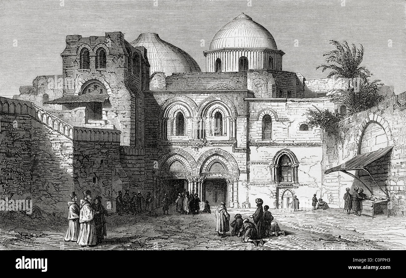 The Church of the Holy Sepulchre in the Old City of Jerusalem, Palestine, as it was in the 19th century. Stock Photo