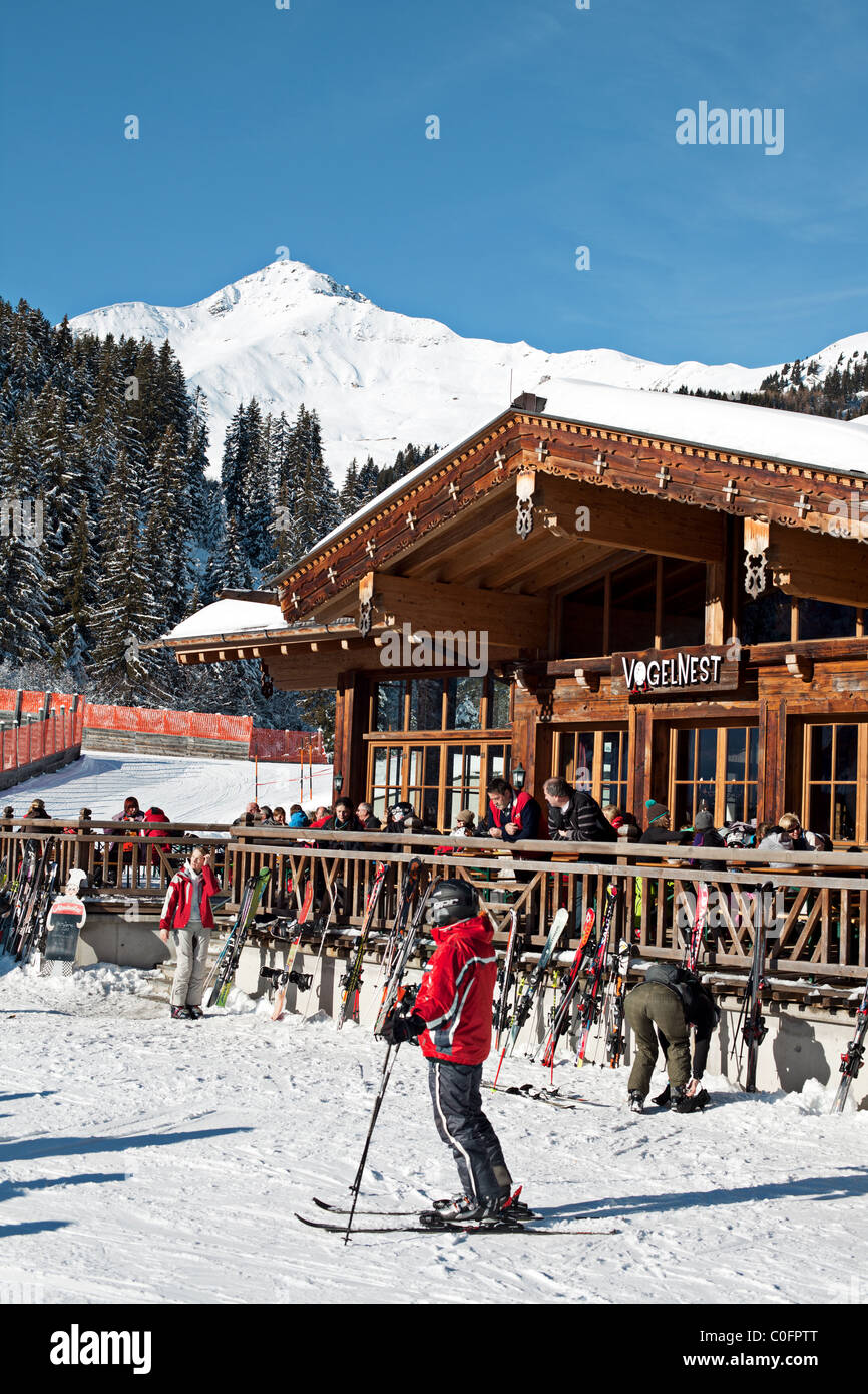 Vogelnest ski bar under Eggalm ski lift, Zillertal , Austria Stock Photo