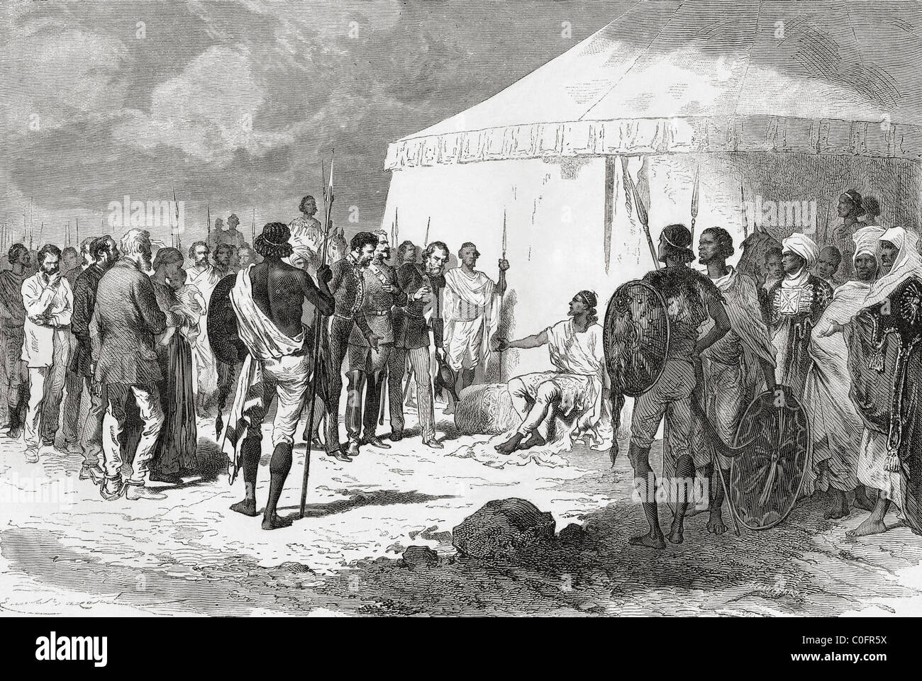 Hormuzd Rassam being received by Tewodros II in Abyssinia in 1868. Hormuzd Rassam, 1826 to 1910. Stock Photo