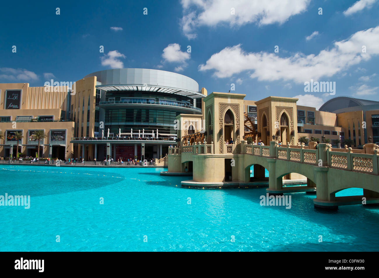 View over Dubai Mall and Dubai Fountain, Business Bay district, Dubai, United Arab Emirates Stock Photo