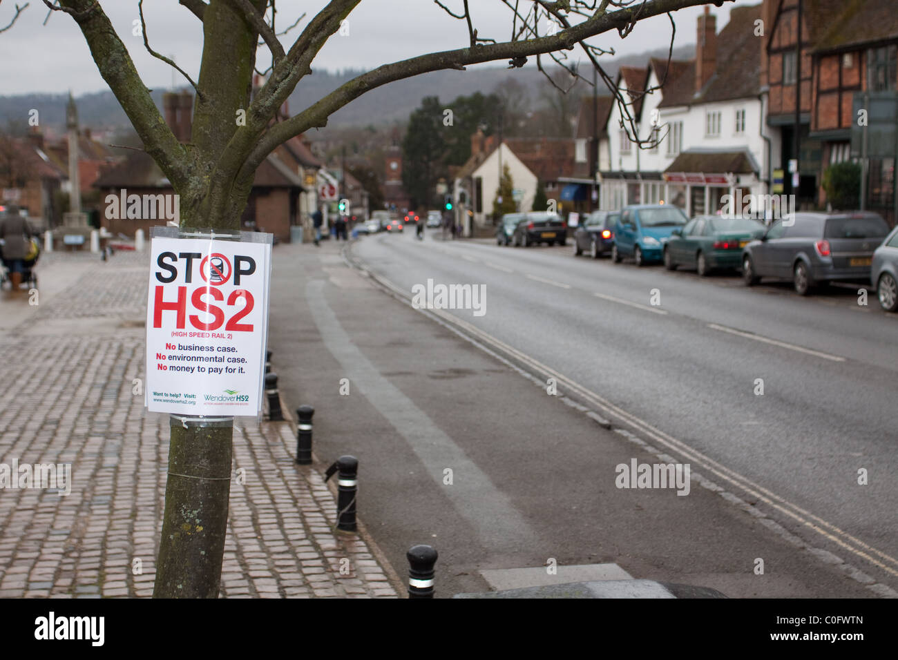 Stop HS2 protest signs in Wendover, Buckinghamshire Stock Photo