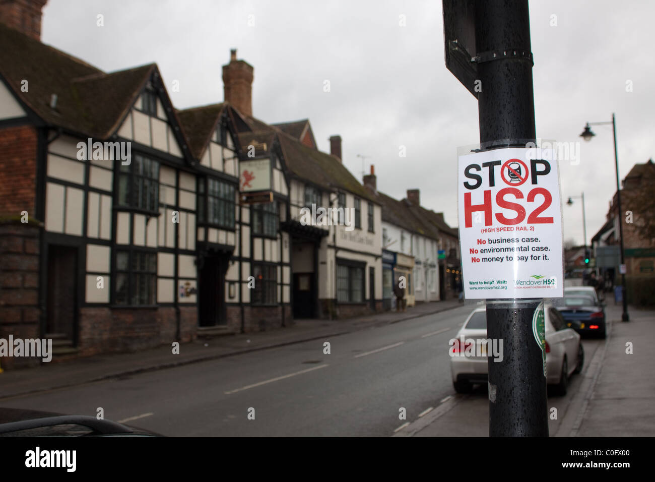 Stop HS2 protest signs in Wendover, Buckinghamshire Stock Photo