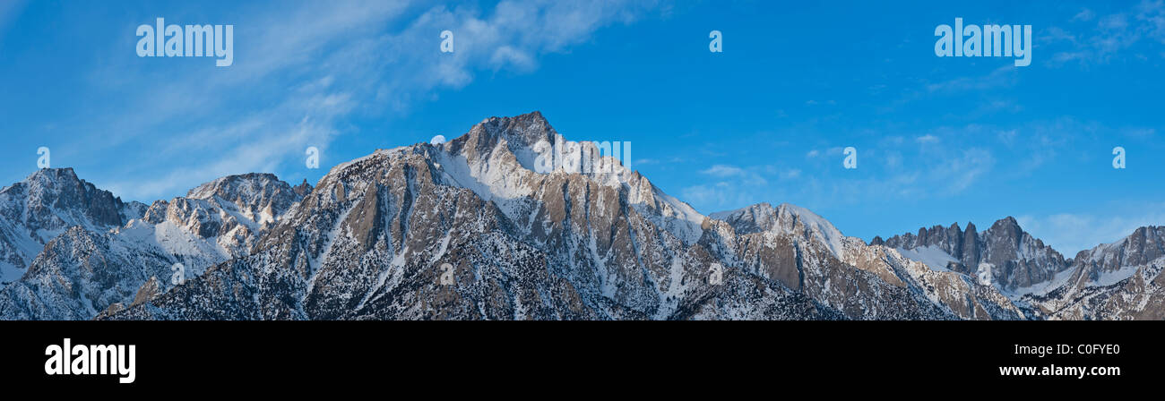 Panoramic view of Lone Pine Peak and Mount Whitney, Sierra Nevada Mountains, California Stock Photo