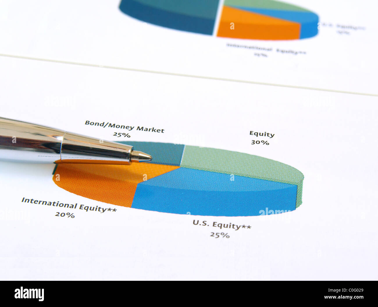 Pen on pie investment chart Stock Photo Alamy
