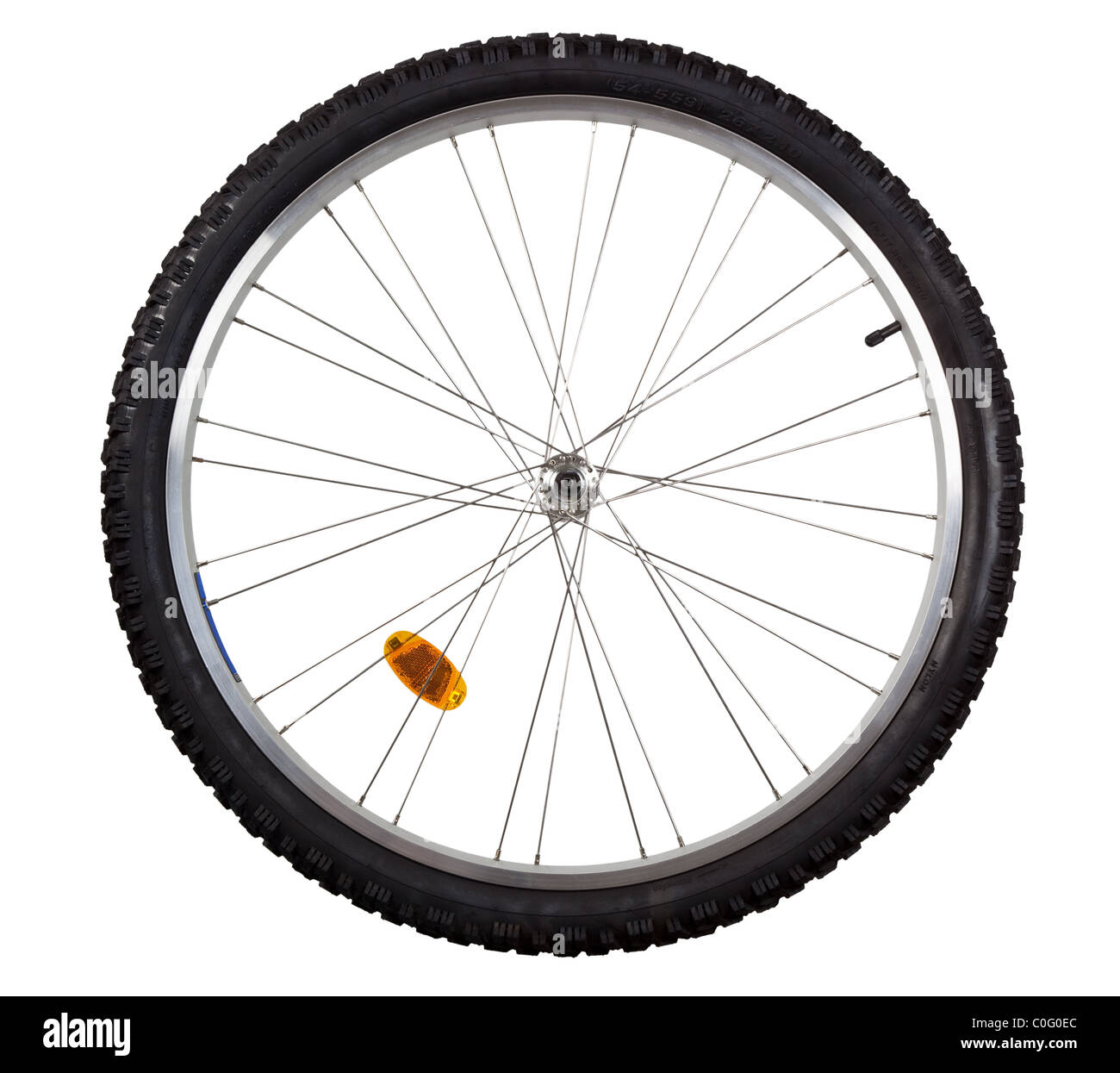 Front wheel of a mountain bike isolated on white background Stock Photo