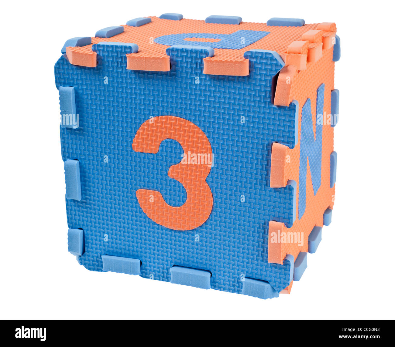 Toy blocks forming a cube with the number three isolated on white background Stock Photo