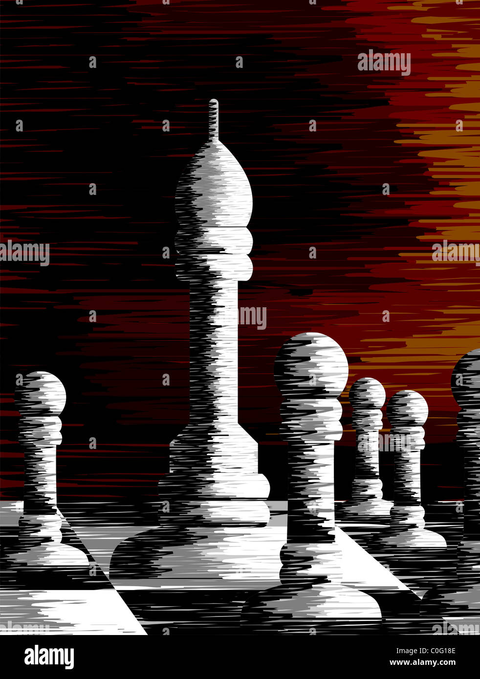 Digital painting of chess canvas. The artist feels the sense of power and reign. Stock Photo