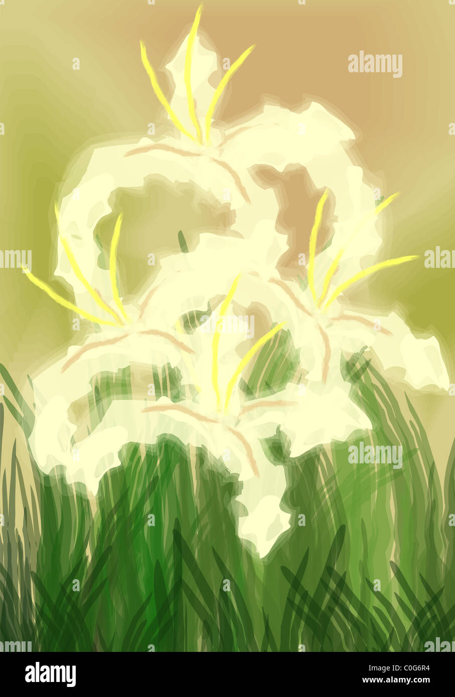 Digital painting of crops. The artist is experiencing the atmosphere of a farmland. Stock Photo