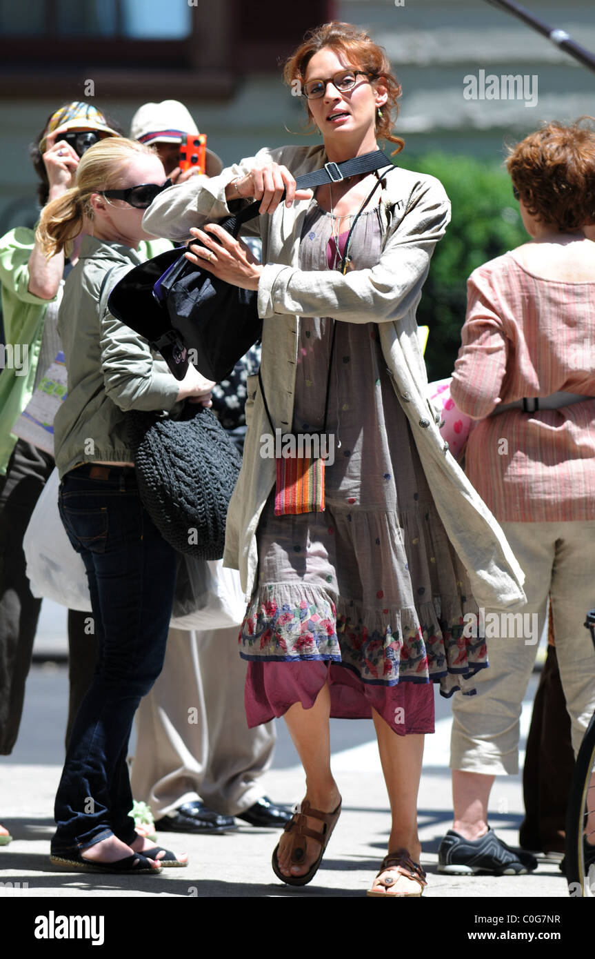 Uma Thurman on the film st of the movie "Motherhood" in Greenwich