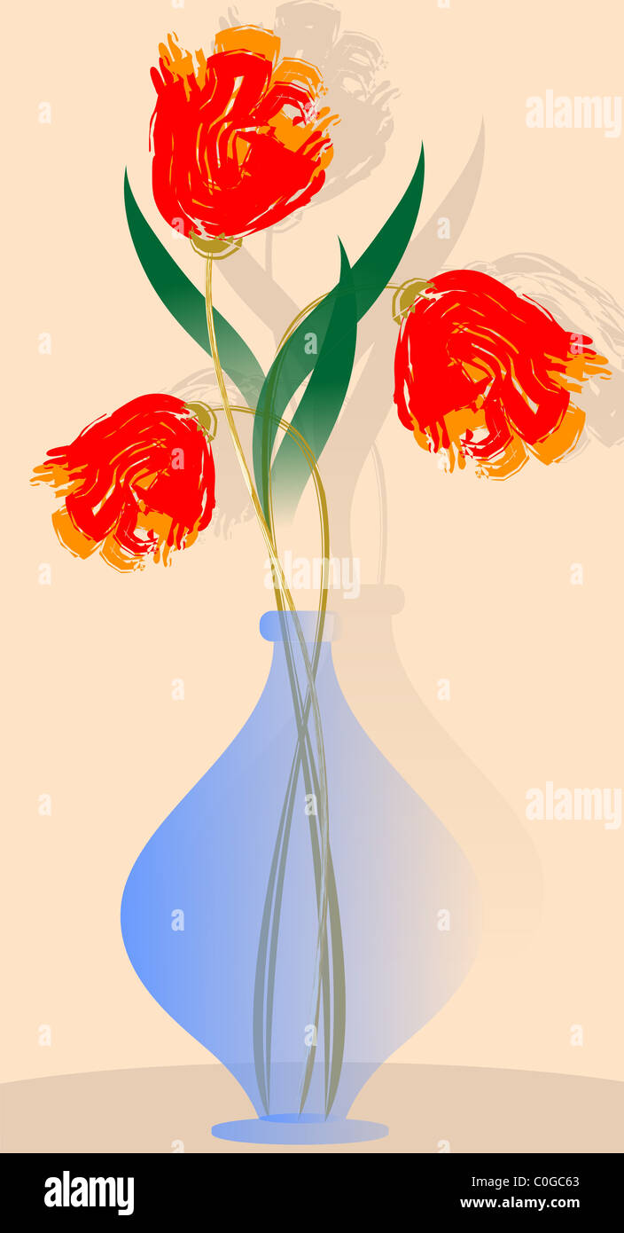 Digital Painting Of Flower Vase The Artist Is Enjoying The Beauty
