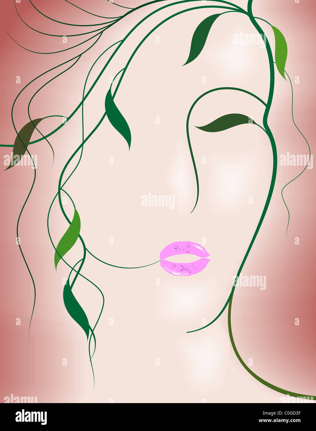 Digital painting of plant abstract of women. The artist is enjoying the beauty of an imaginable look of a lady formed by a climb Stock Photo